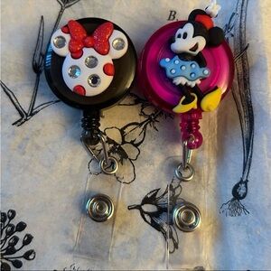 2 Disney Minnie Mouse Handmade ID Badge Pull Reels